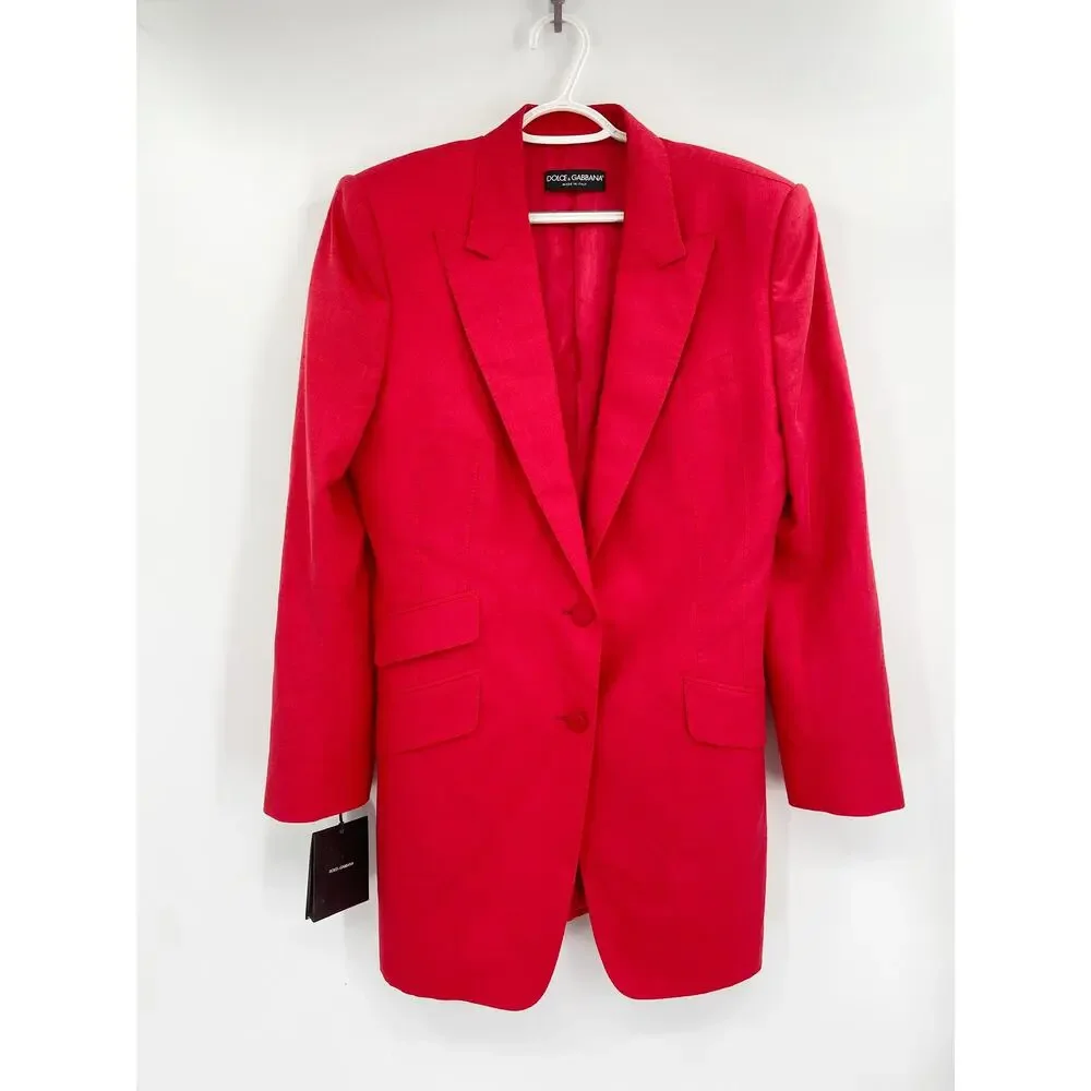 Dolce & Gabbana Silk Blend Single‎ Breasted Blazer Women Size 46/10 Red NEW